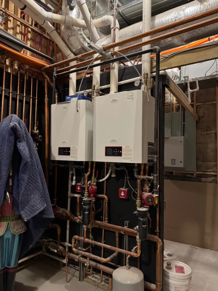 Dual boiler mechanical room with copper piping
